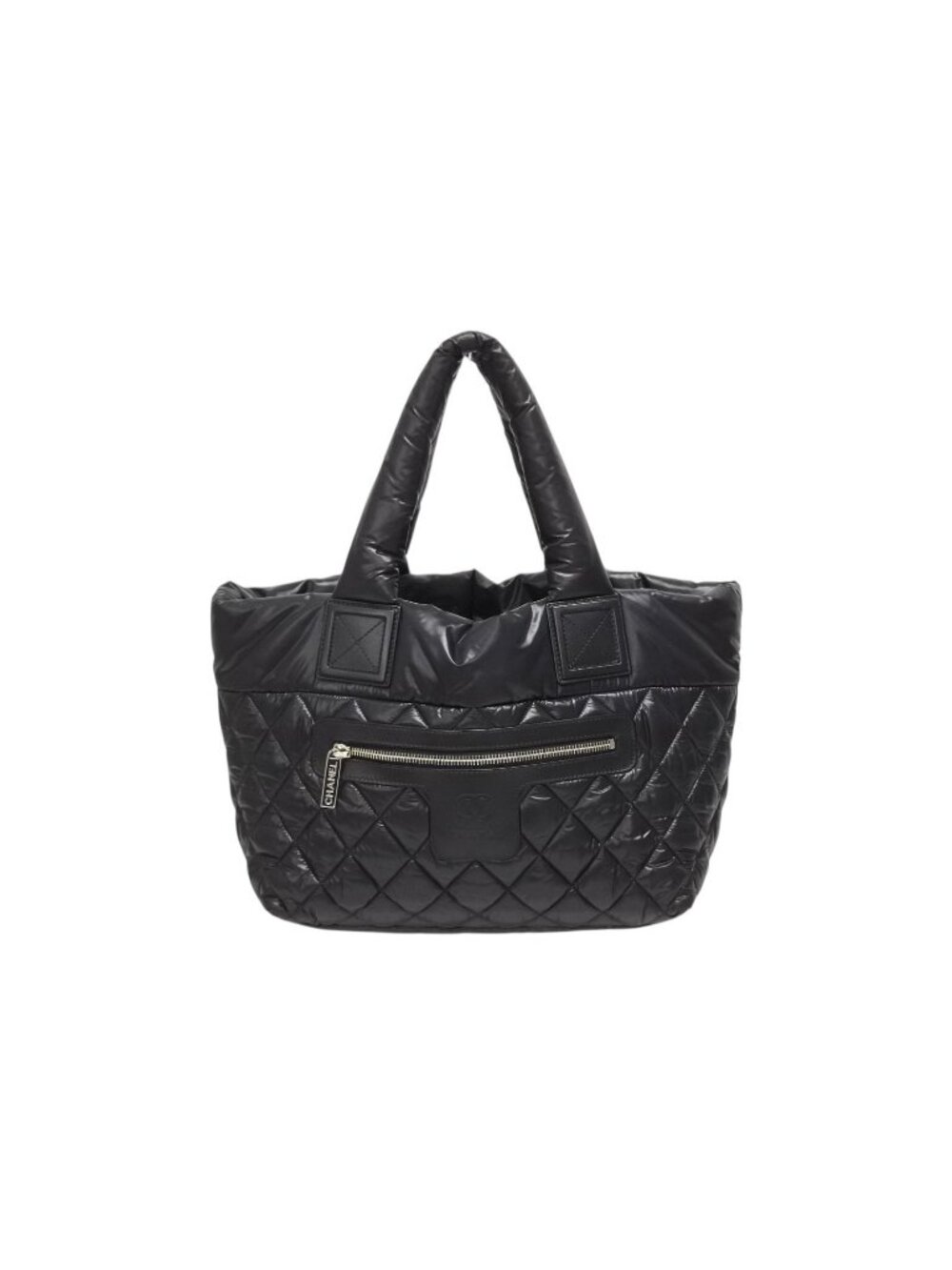 Chanel Coco Cocoon Small Tote Handbag CC Logo Black Silver